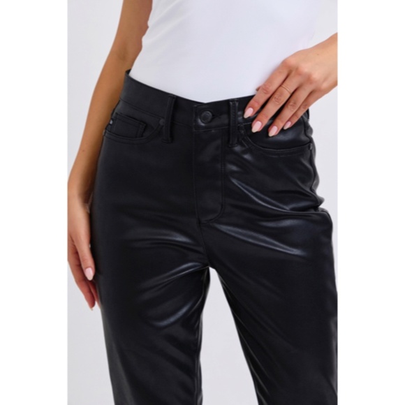 JUDY BLUE New Fall 24! Black High Waist Tummy Control Faux Leather Bootcut Pants - Picture 5 of 5